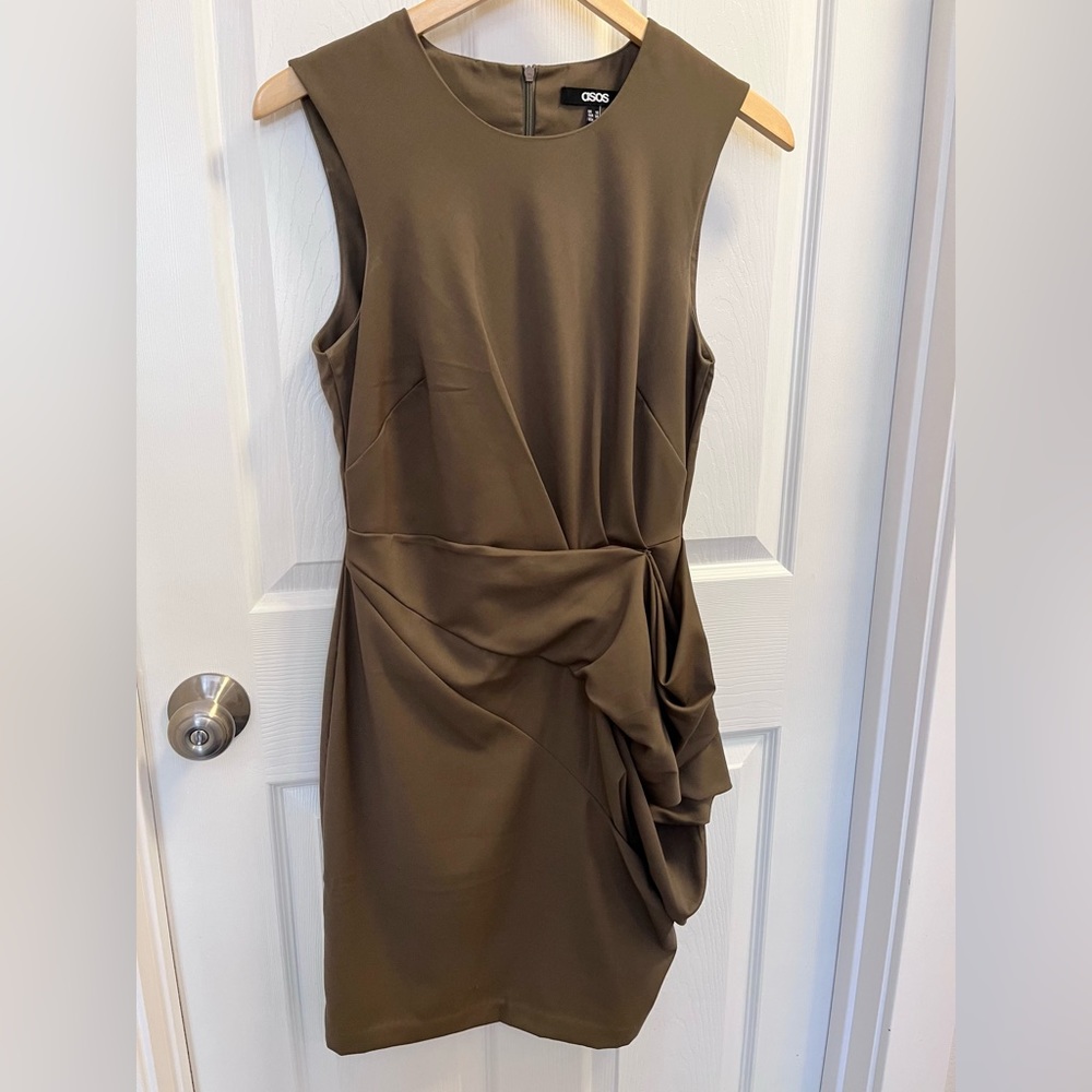 ASOS DESIGN sleeveless midi dress with drape side in olive khaki